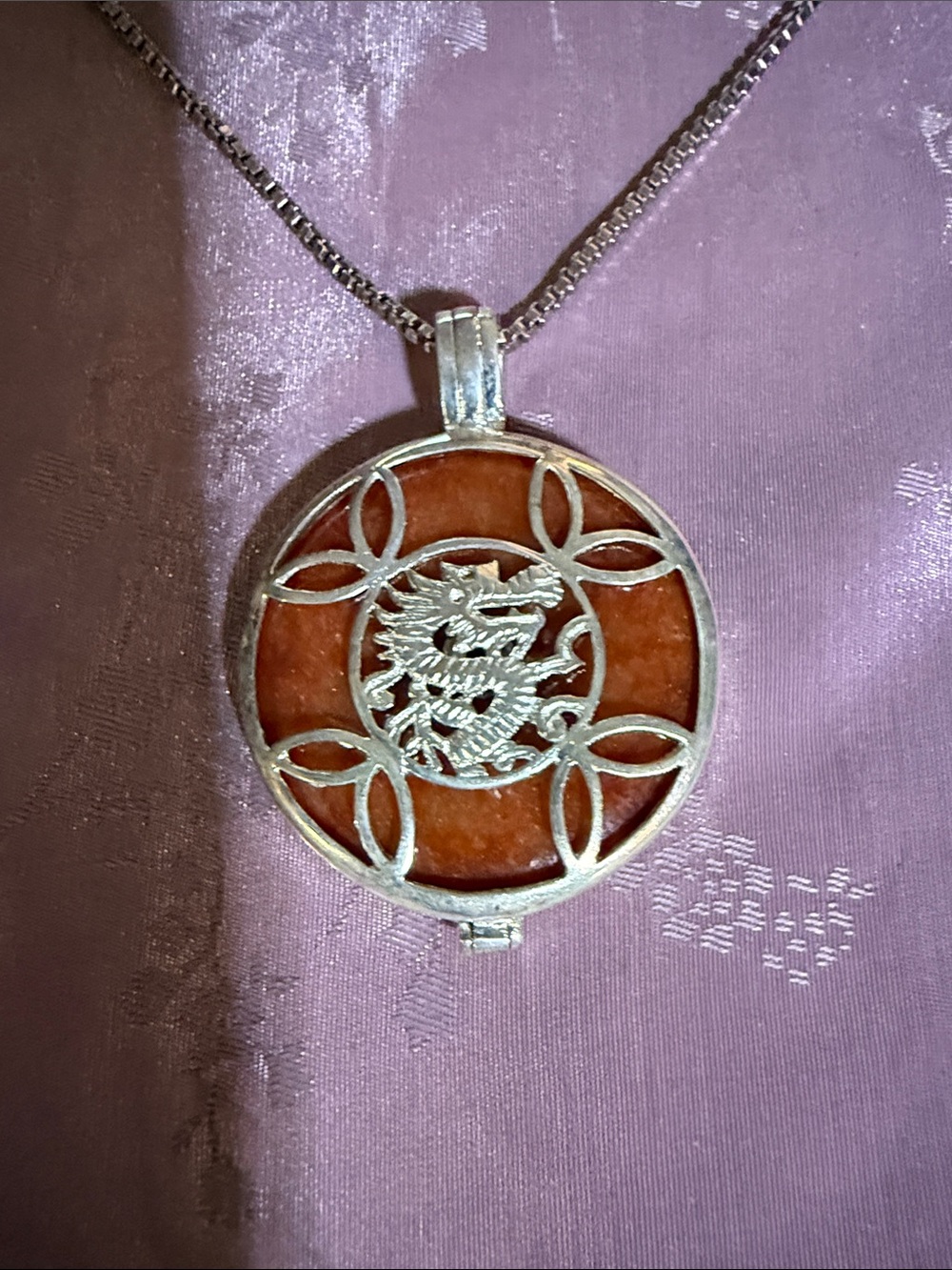Sterling Silver Dragon Red Agate Pendant Necklace